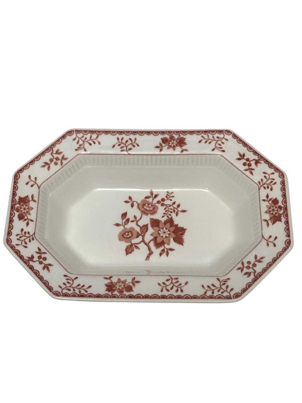 Independence Ironstone Serving Bowl Octagon Red Bittersweet Floral Japan Interpa